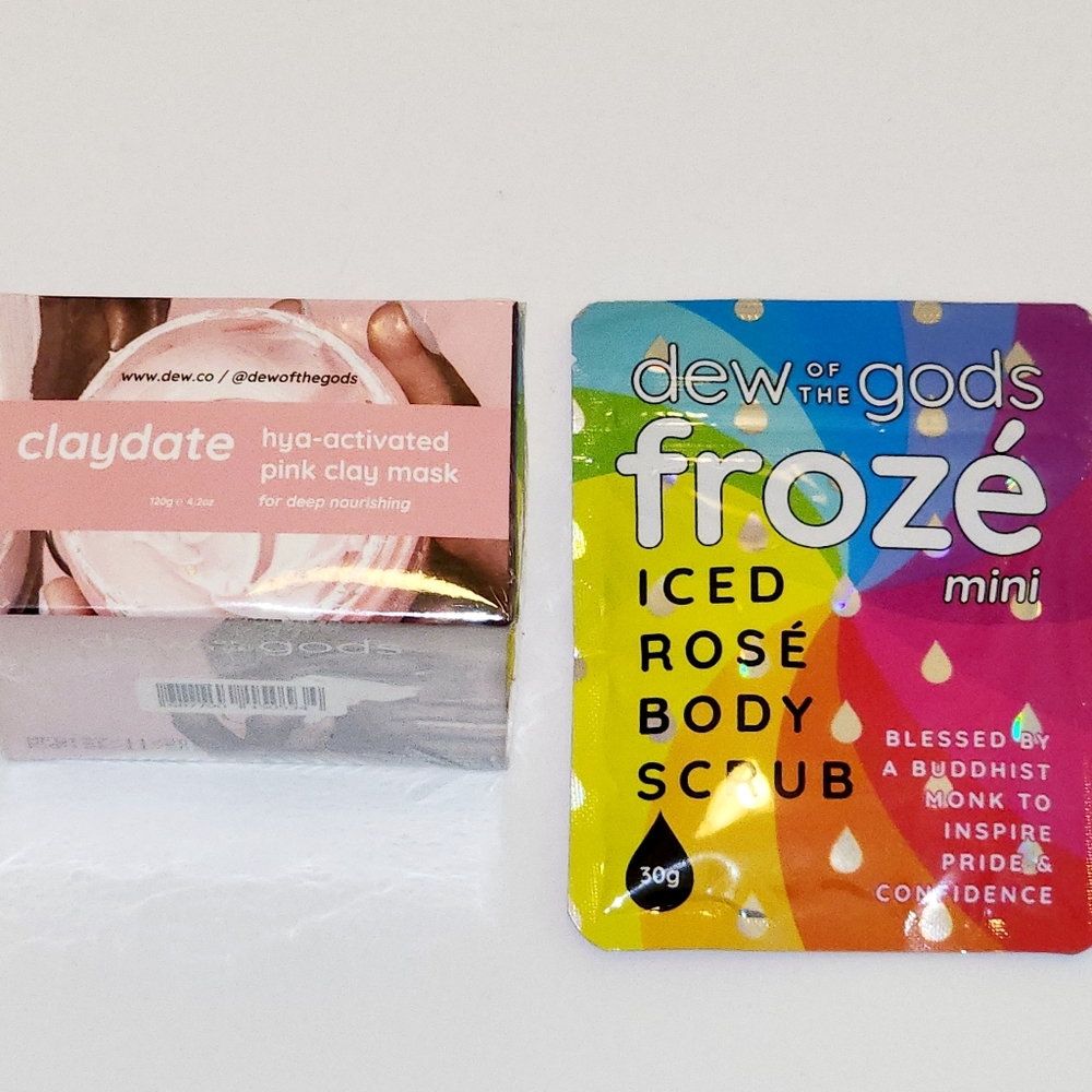 NEW dew of the gods Claydate Pink Clay Mask & froze mini Iced Rose' Body Scrub